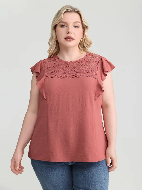 Ruffled Sleeve Pleated Front Lace Blouse made by Bloomchic