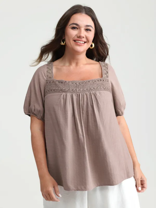 Square Neck Ruched Open Back-Tie Blouse made by Bloomchic