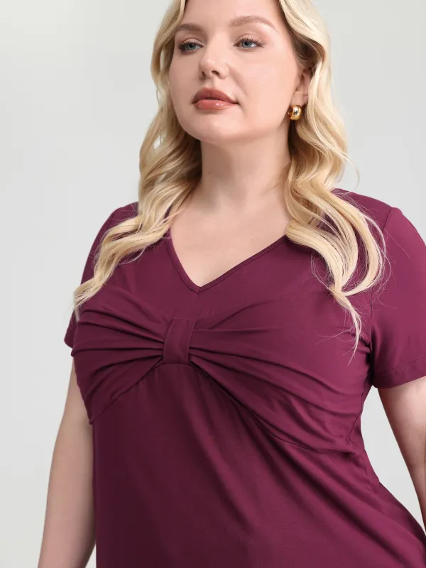 Knotted Bodice Deep V-Neckline Knit Top made by Bloomchic