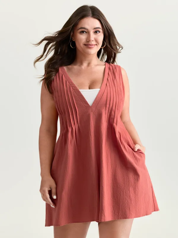 Pure Cotton Pleated Side V-Neck Romper made by Bloomchic