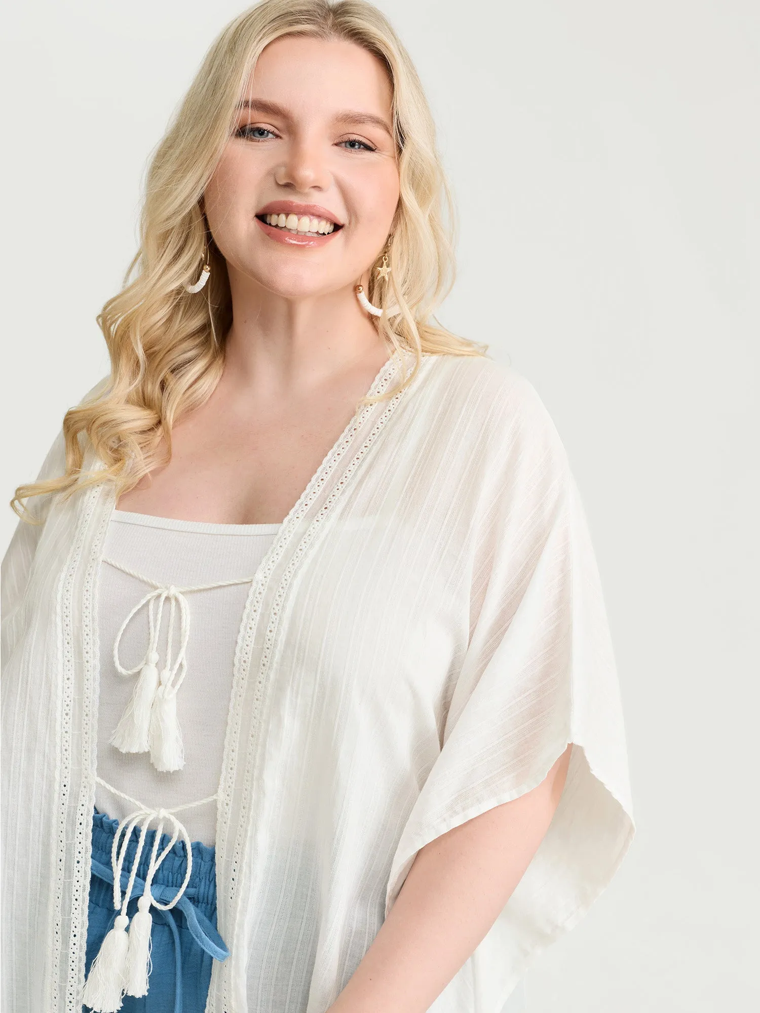 Pure Cotton Tassels Sheer Kimono sold by Bloomchic product image thumbnail 2