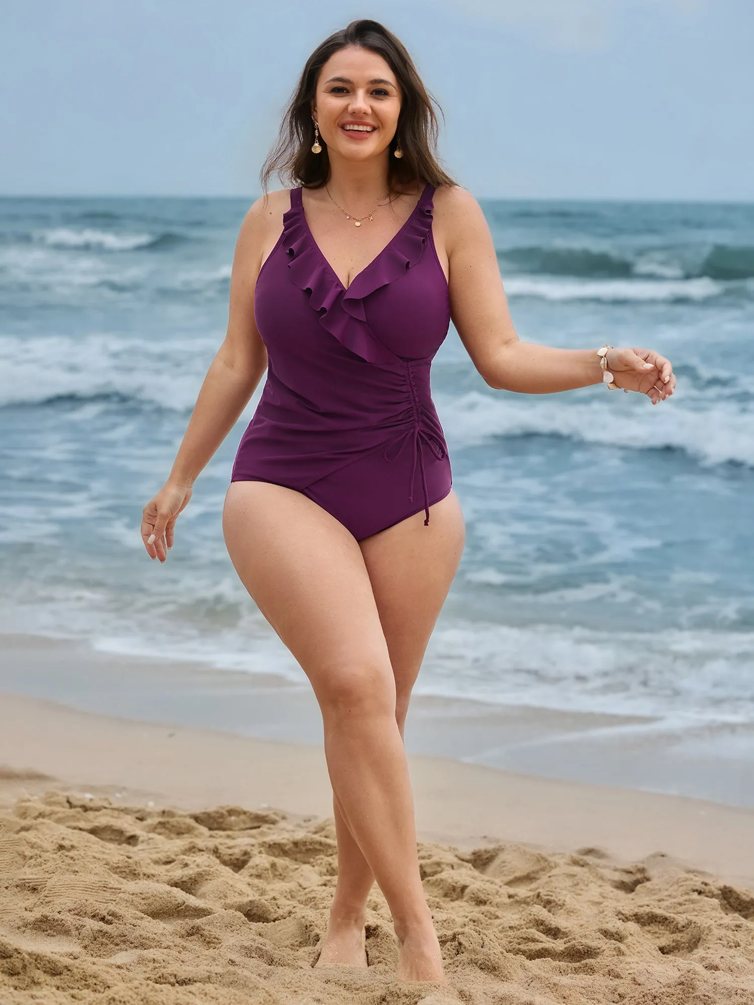Ruffled Channel Drawstring One-Piece Swimsuit sold by Bloomchic product image thumbnail 3
