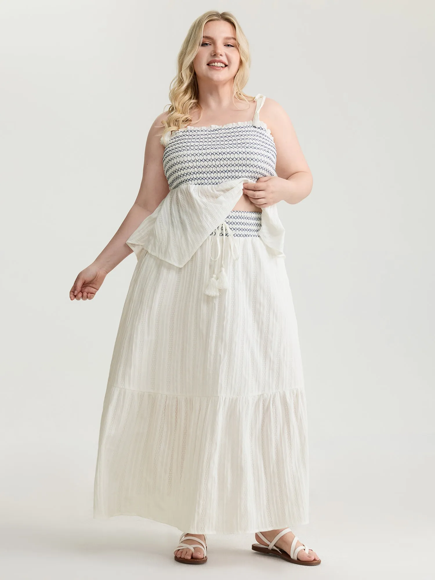Cotton Shirred Contrast Waist Pockets Maxi Skirt sold by Bloomchic product image thumbnail 2