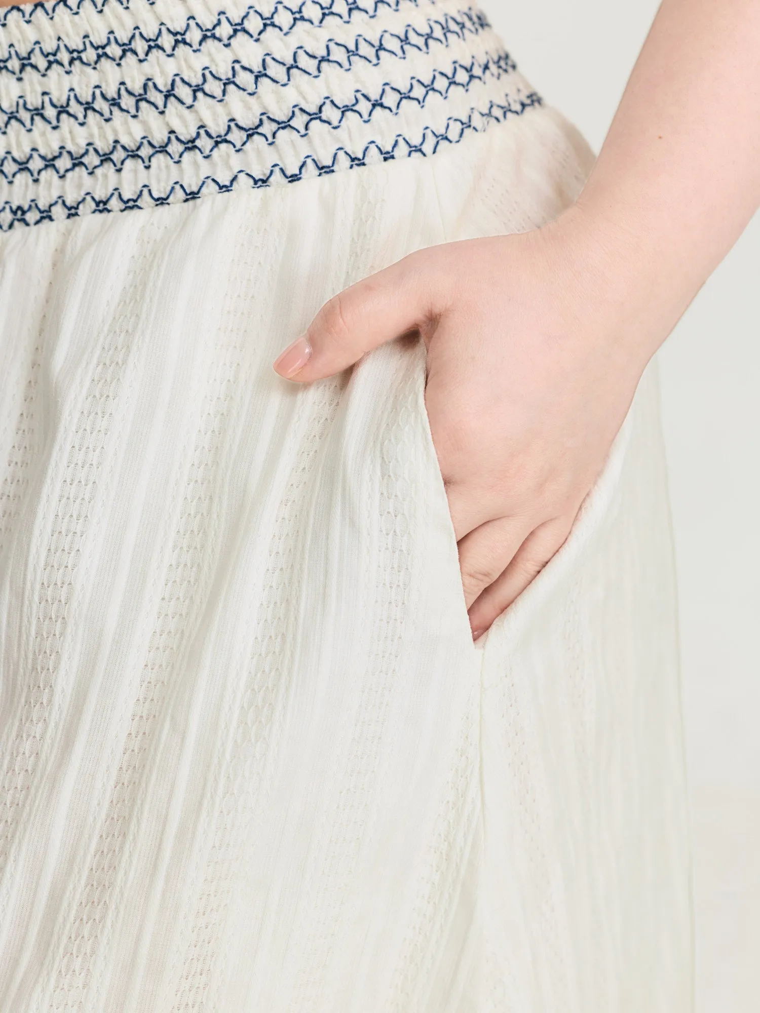 Cotton Shirred Contrast Waist Pockets Maxi Skirt sold by Bloomchic product image thumbnail 3
