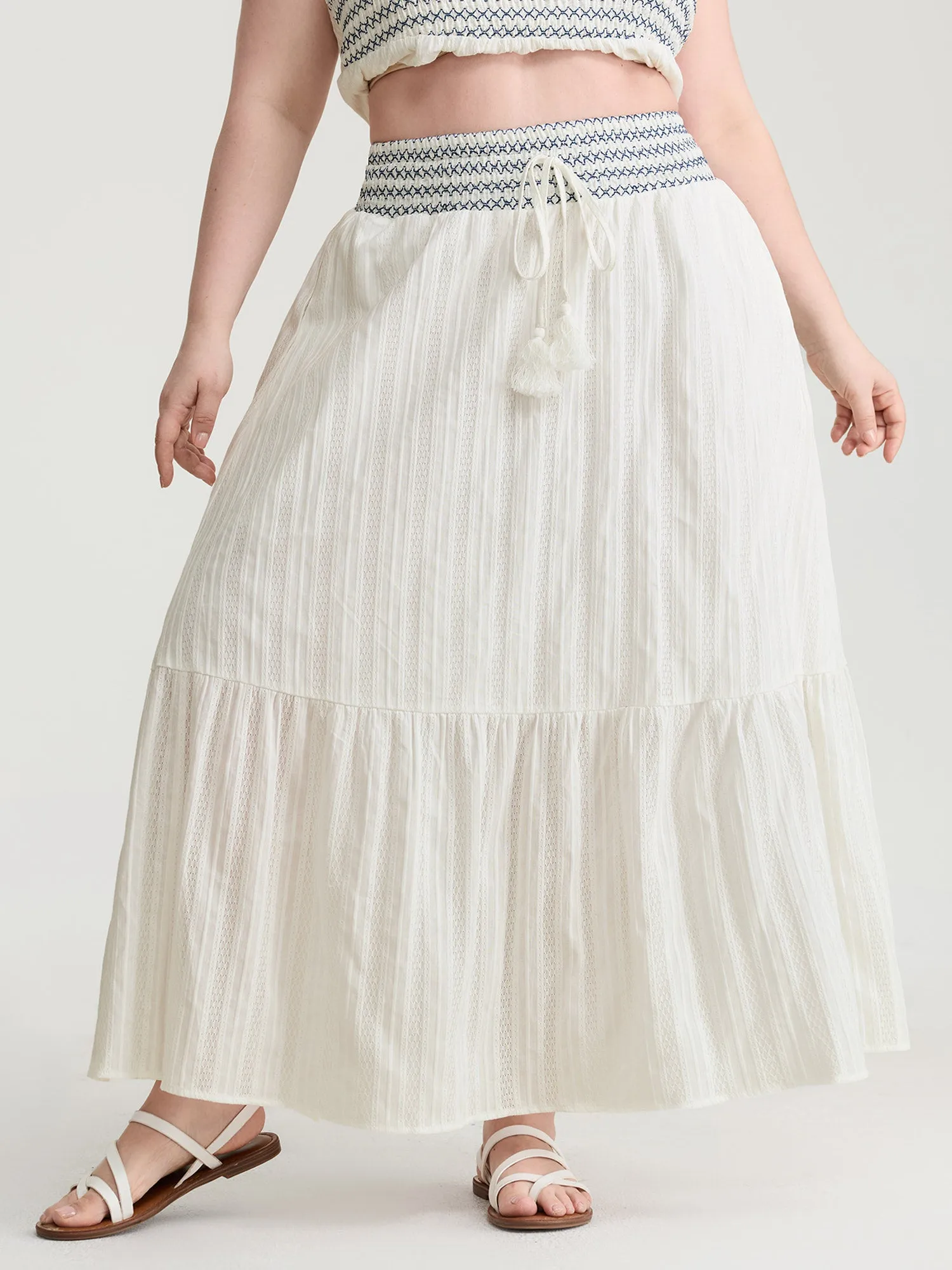 Cotton Shirred Contrast Waist Pockets Maxi Skirt sold by Bloomchic