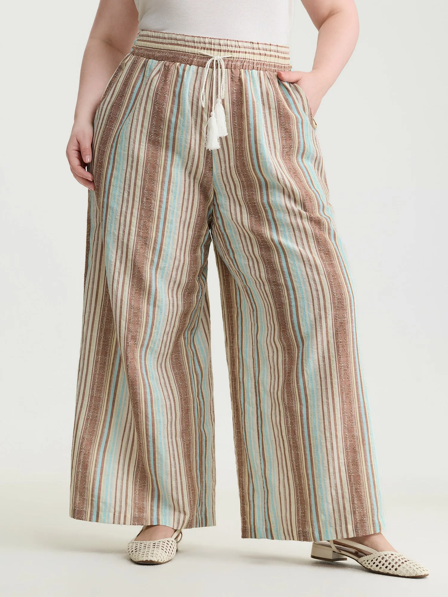 Striped Drawstring Tassels Wide Leg Pants sold by Bloomchic product image thumbnail 2