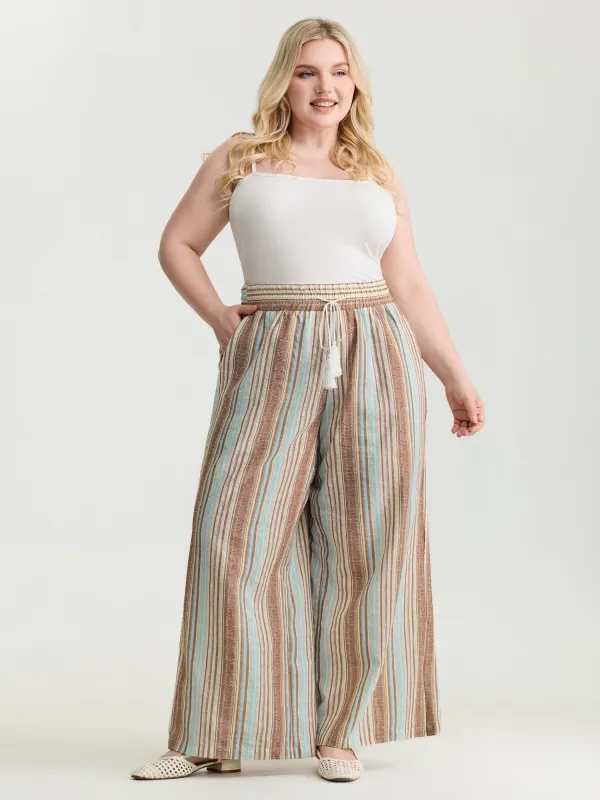 Striped Drawstring Tassels Wide Leg Pants made by Bloomchic