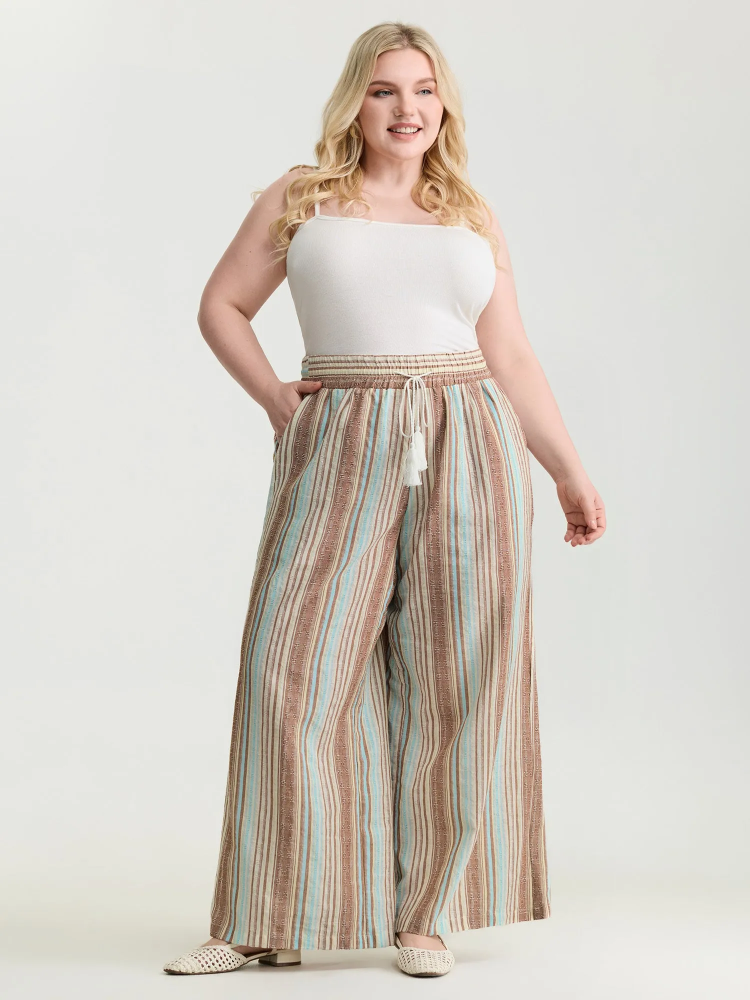 Striped Drawstring Tassels Wide Leg Pants sold by Bloomchic