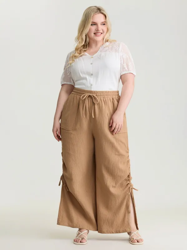 Pure Cotton Drawstring Split Side Pants made by Bloomchic