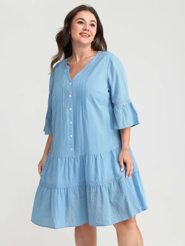 Pure Cotton Lace Trim Tiered Midi Dress made by Bloomchic