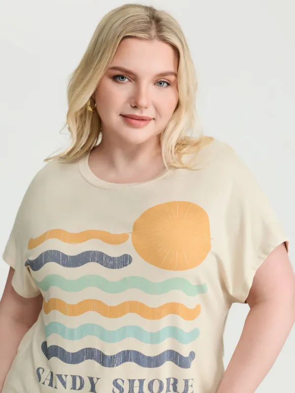 Sandy Shore Print Round Neck T-Shirt made by Bloomchic