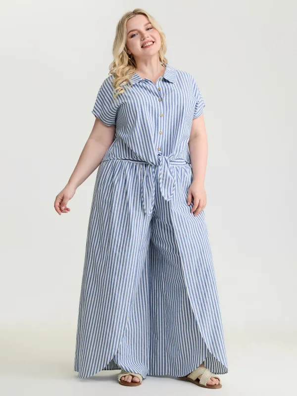 Pure Cotton Striped Petal Hem Two-Piece Set made by Bloomchic