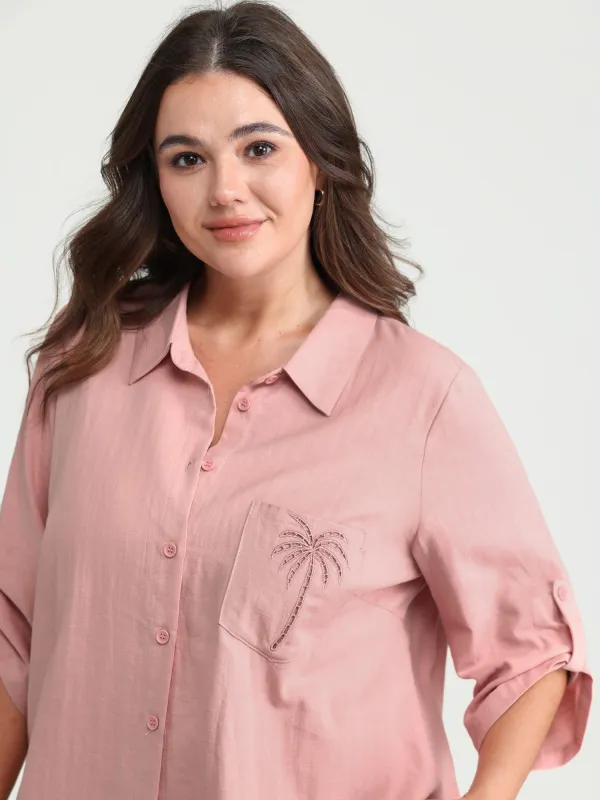 Tropical Embroidered Button-Down Shirt made by Bloomchic