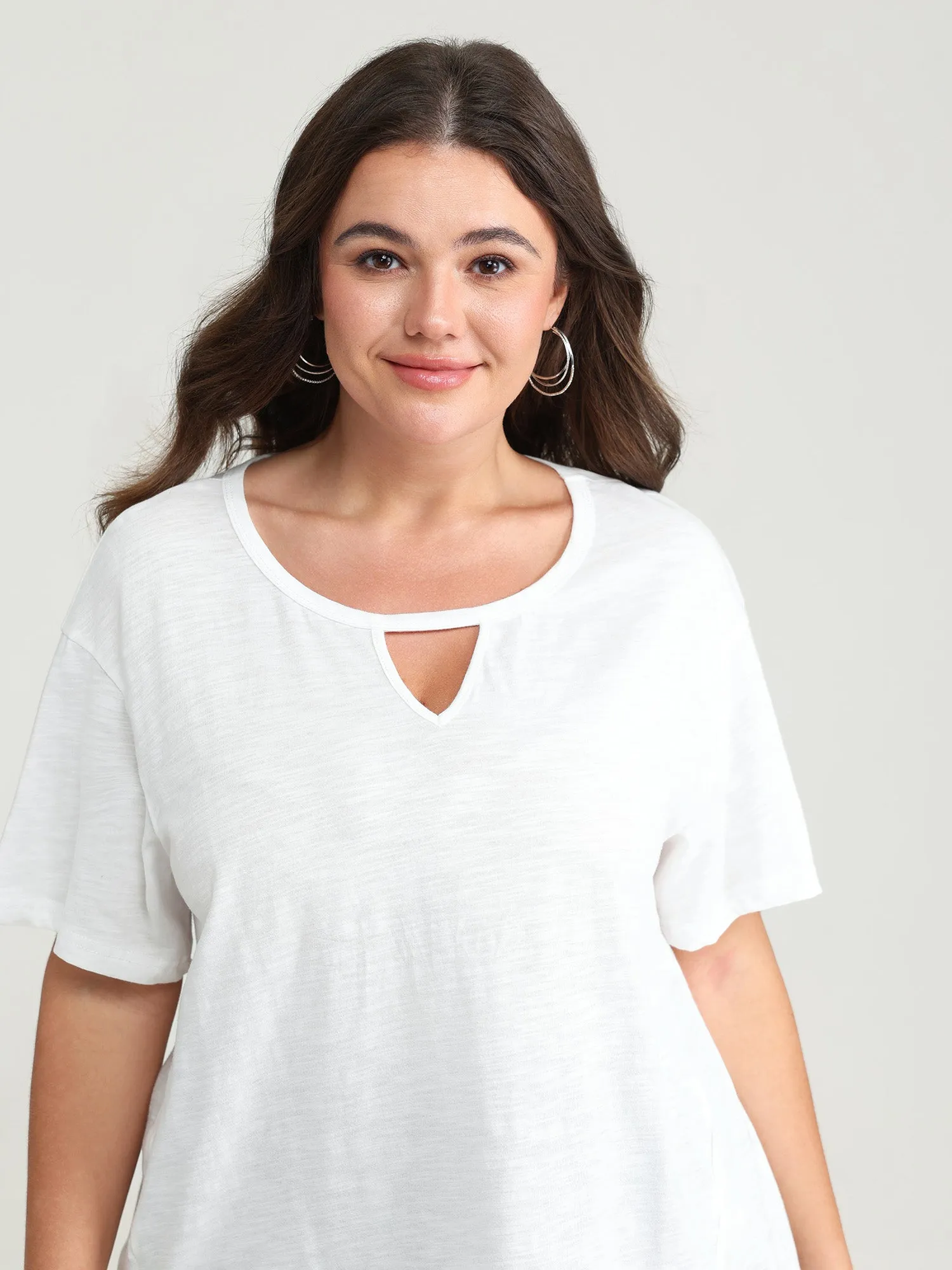 Pure Cotton Keyhole Neckline Flowy T-Shirt sold by Bloomchic product image thumbnail 2
