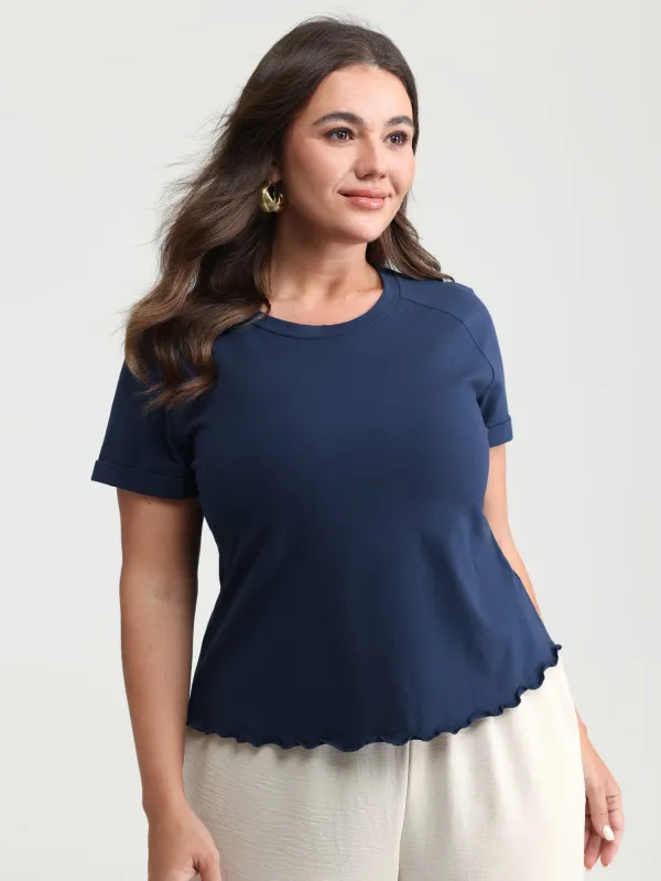 Cotton Plain Round Neck Fitted T-Shirt made by Bloomchic