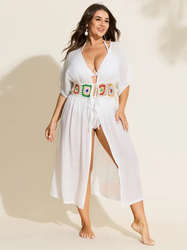 Colorful Crochet Floral Waist-Defining Swim Cover-Up made by Bloomchic