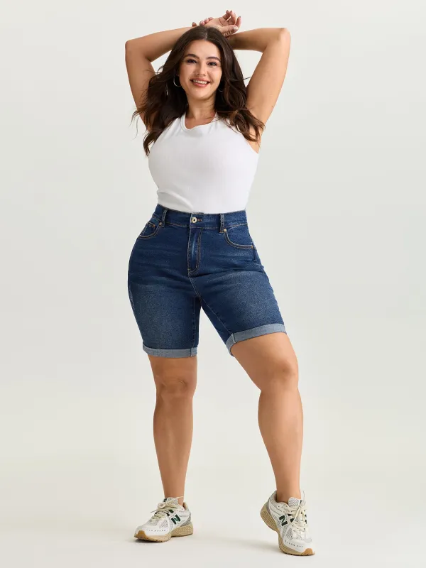 Hip Lifting No Gap Waist Skinny-Fit Denim Shorts made by Bloomchic