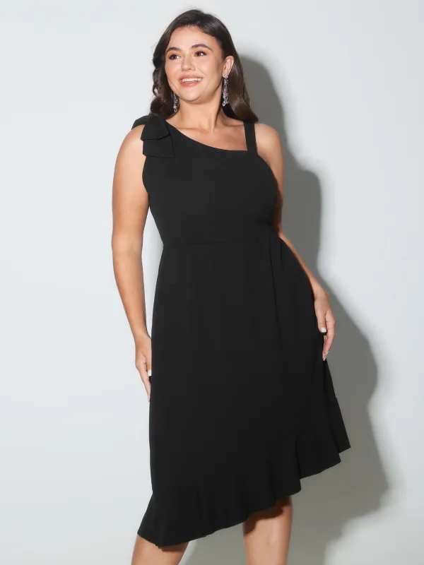 One-Shoulder Asymmetrical Hem Midi Dress made by Bloomchic