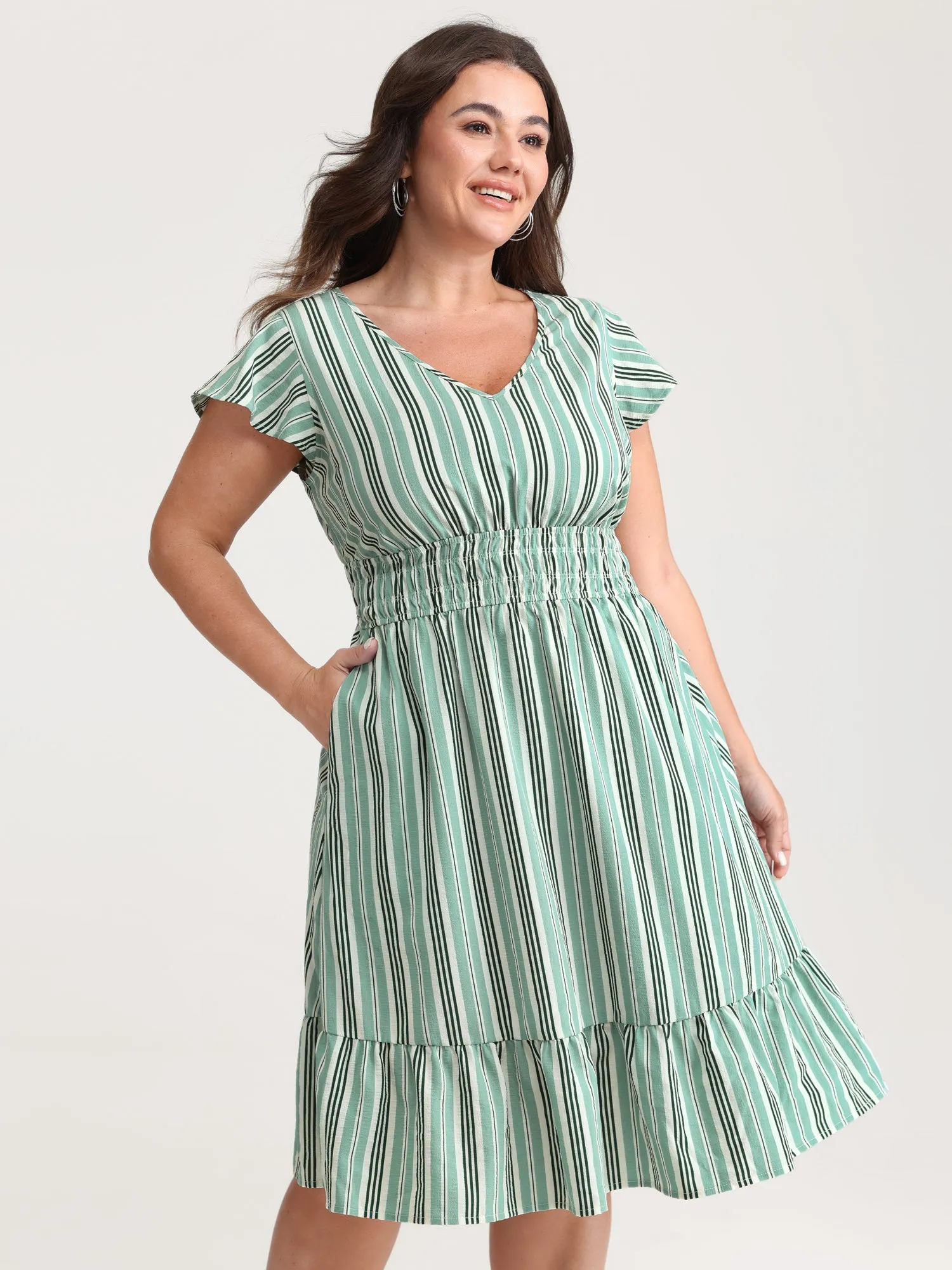 Breezy Stripe Print Pockets Mini Dress sold by Bloomchic