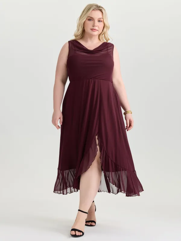 Mesh Cowl Neckline Flowy Midi Dress made by Bloomchic