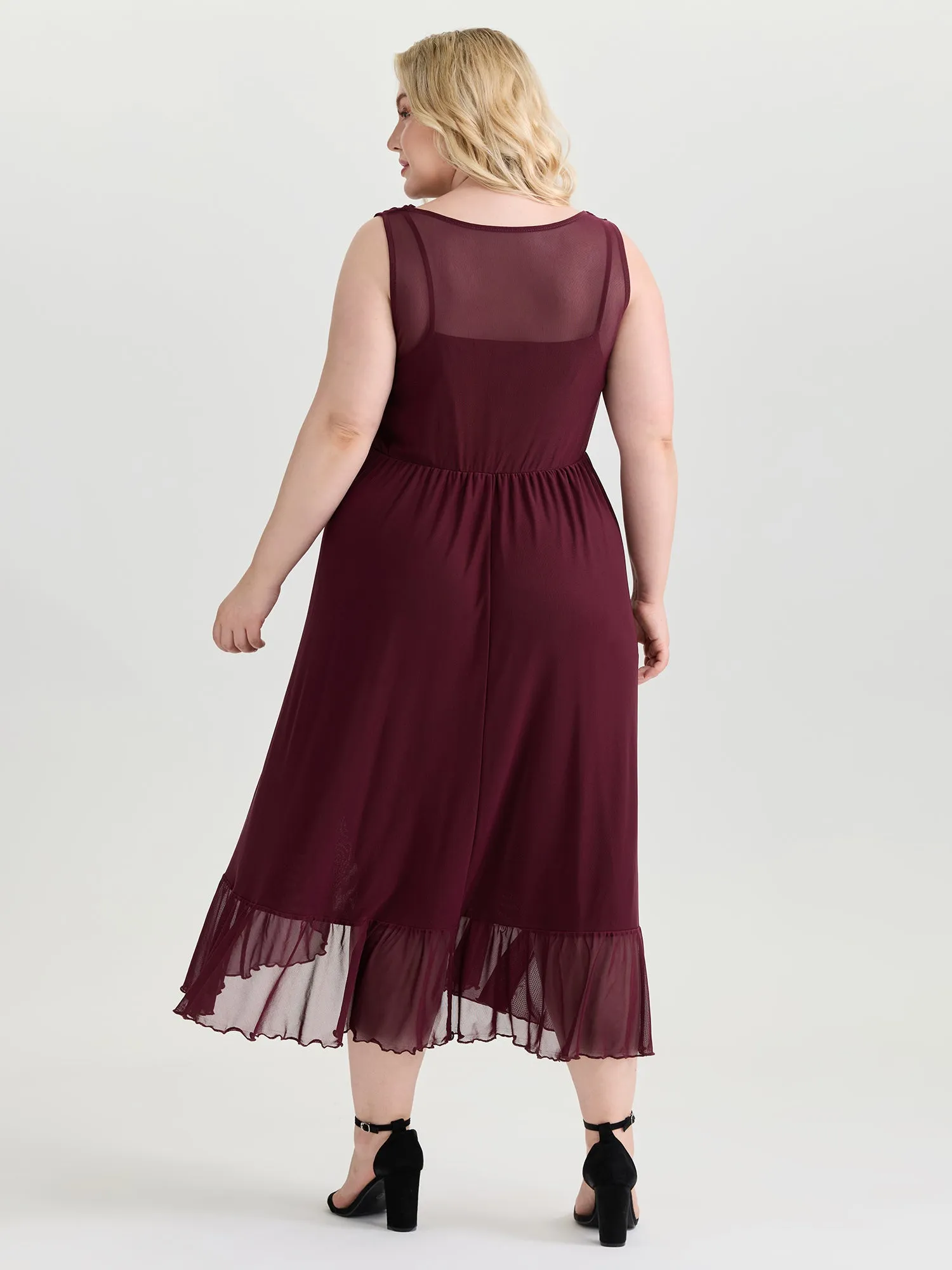 Mesh Cowl Neckline Flowy Midi Dress sold by Bloomchic product image thumbnail 5