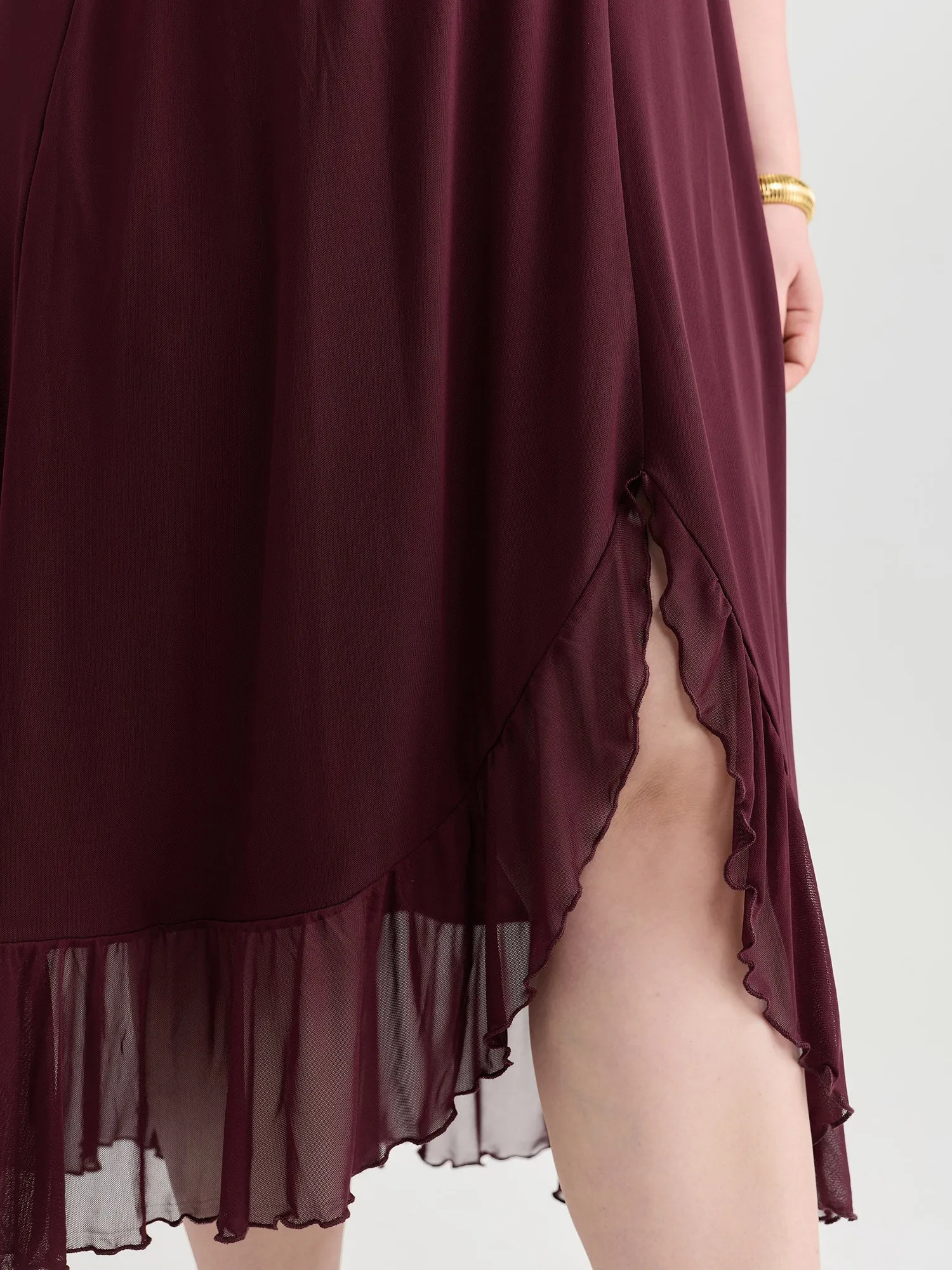 Mesh Cowl Neckline Flowy Midi Dress sold by Bloomchic product image thumbnail 4