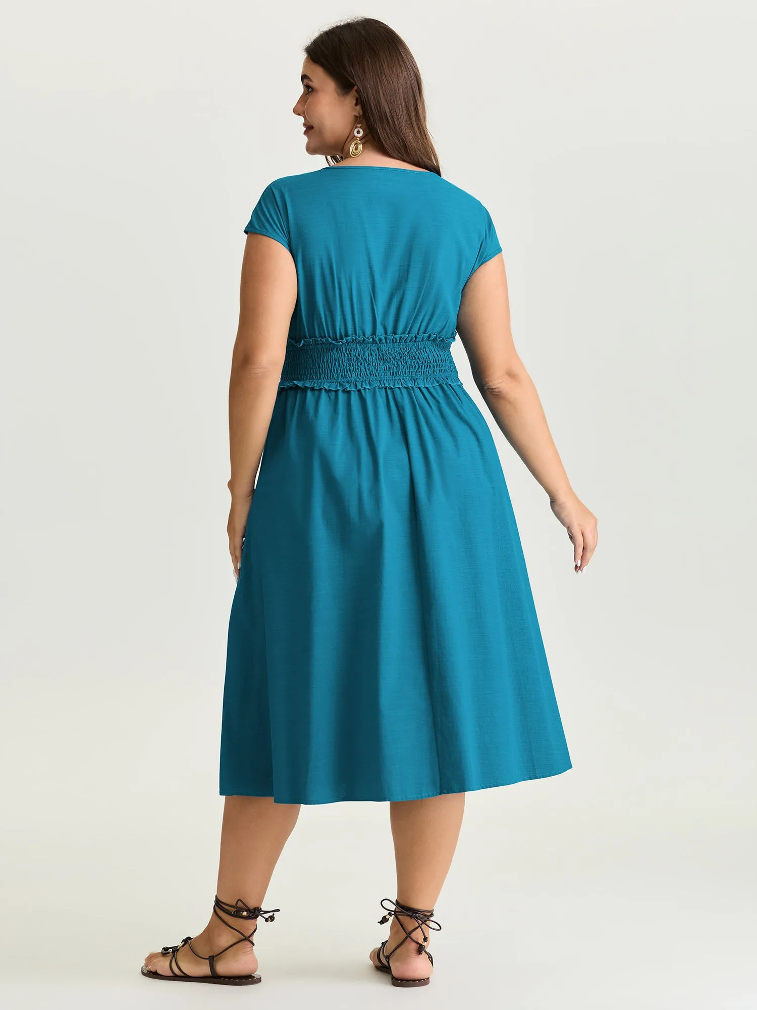 Wide Shirred Waist Surplice Neck Midi Dress sold by Bloomchic product image thumbnail 4