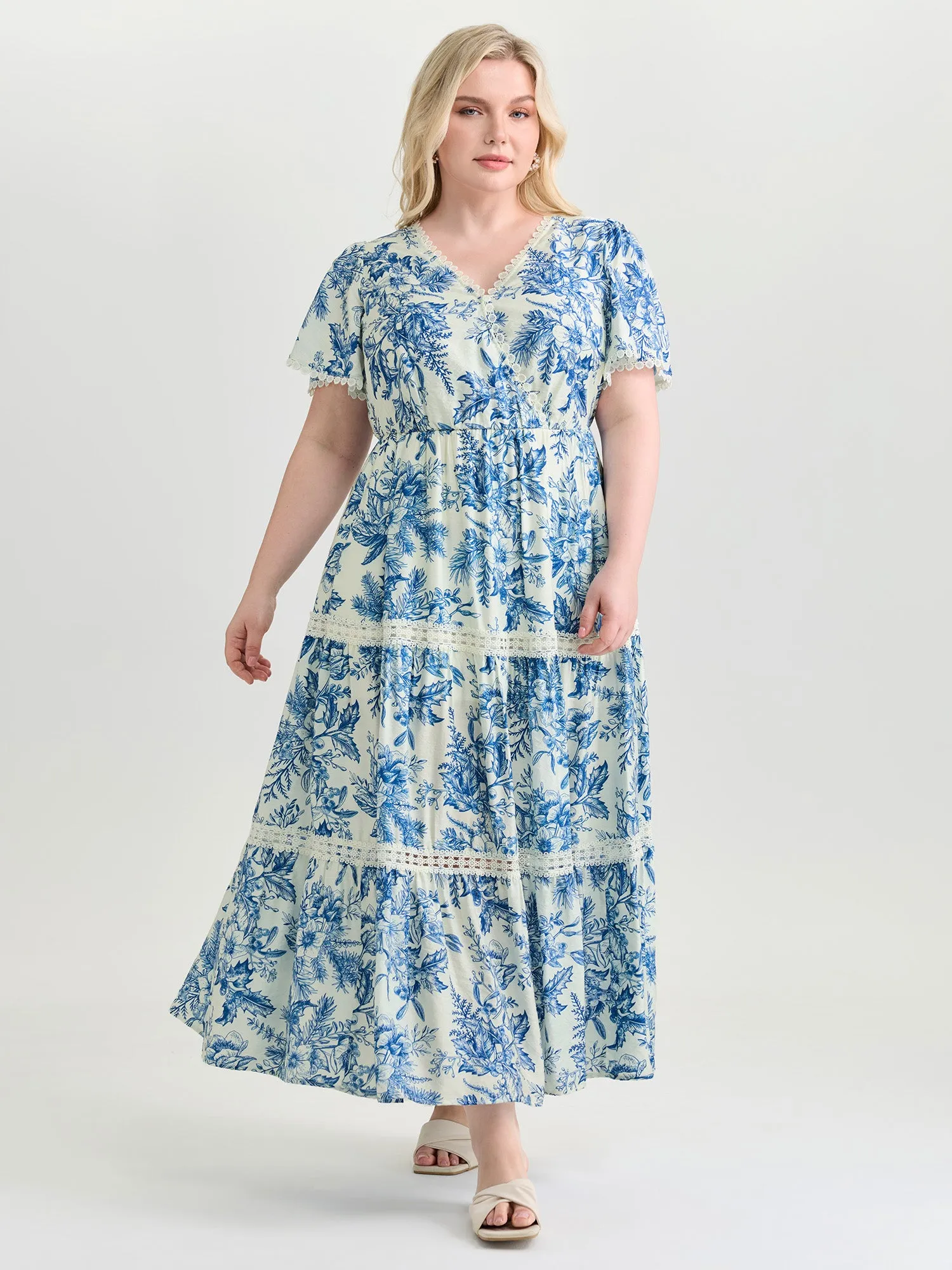 Femme Floral Print Lace Trim Maxi Dress sold by Bloomchic