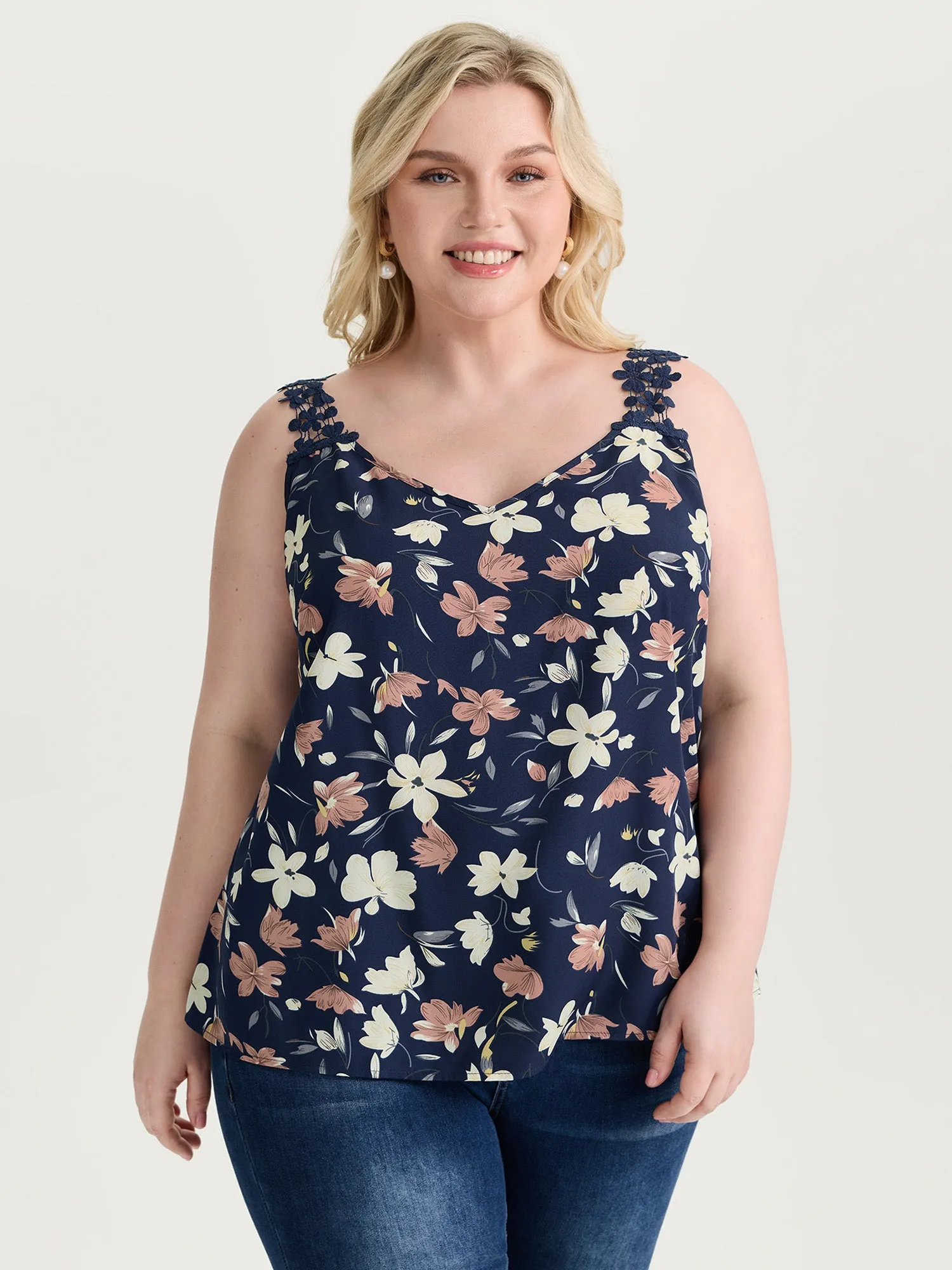 Floral Patchwork Lace Straps Tank Top sold by Bloomchic product image thumbnail 2