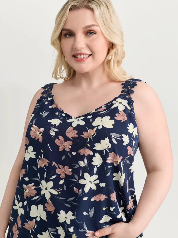 Floral Patchwork Lace Straps Tank Top made by Bloomchic