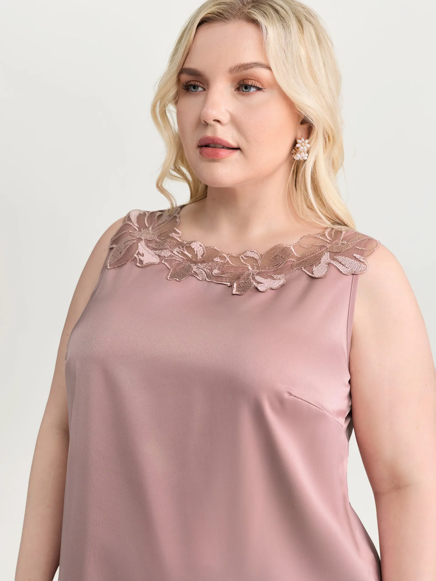 Romantic Satin Lace Neckline Blouse sold by Bloomchic product image thumbnail 2