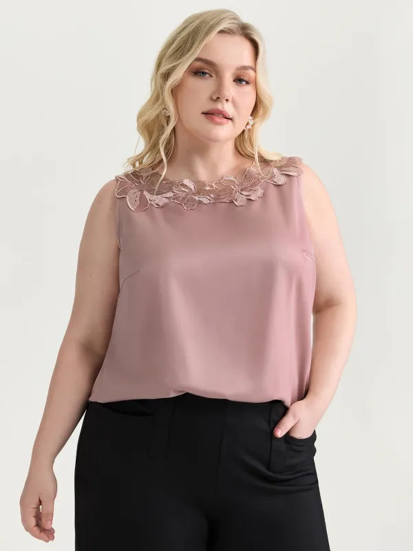 Romantic Satin Lace Neckline Blouse made by Bloomchic