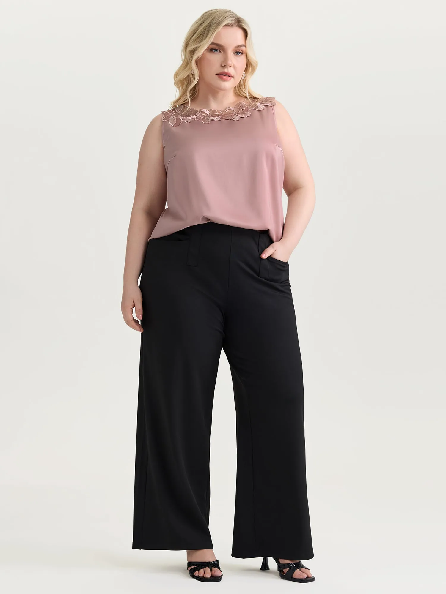 Romantic Satin Lace Neckline Blouse sold by Bloomchic product image thumbnail 3