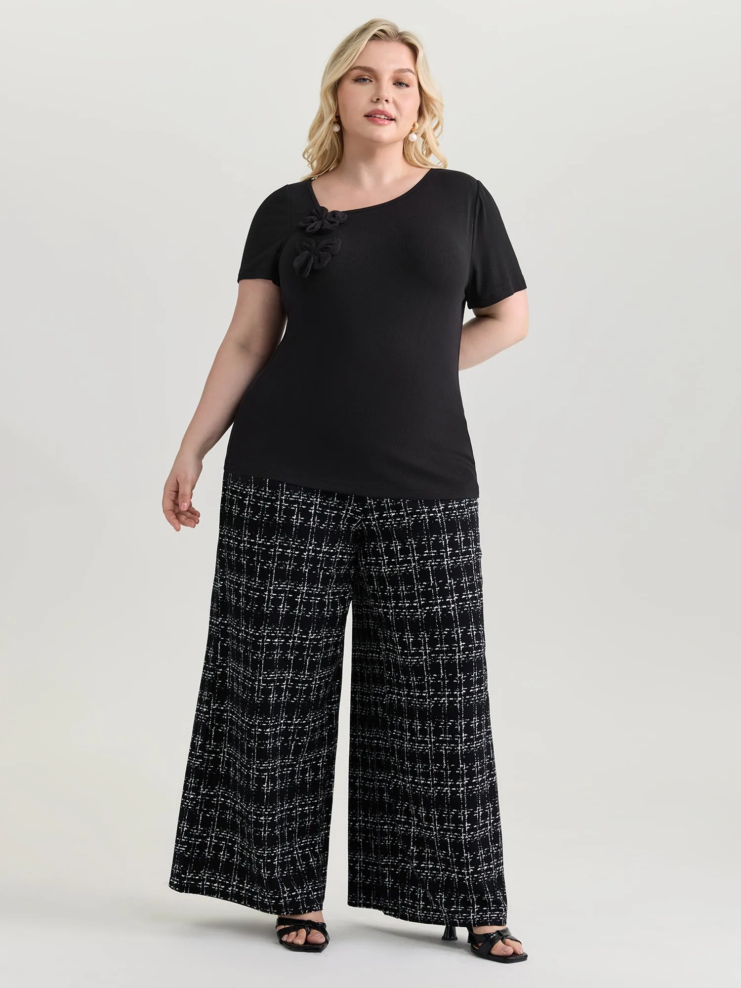 3D Flower Detail Asymmetrical Neckline Top sold by Bloomchic product image thumbnail 3