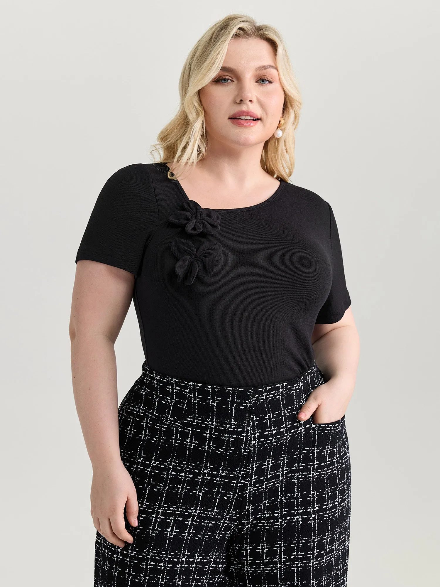 3D Flower Detail Asymmetrical Neckline Top sold by Bloomchic product image thumbnail 2