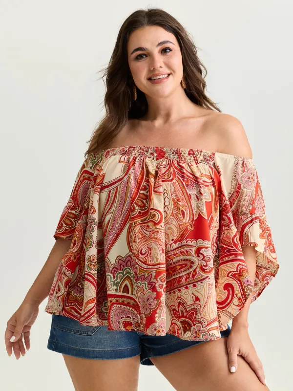 Colorful Paisley Print Off-Shoulder Blouse made by Bloomchic