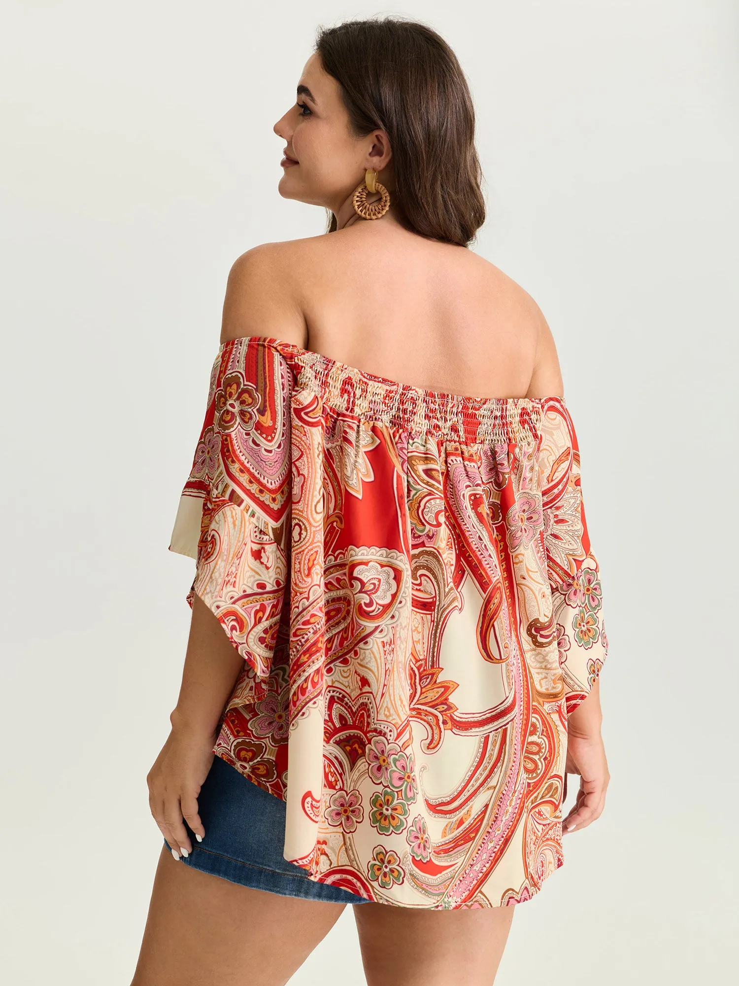 Colorful Paisley Print Off-Shoulder Blouse sold by Bloomchic product image thumbnail 4