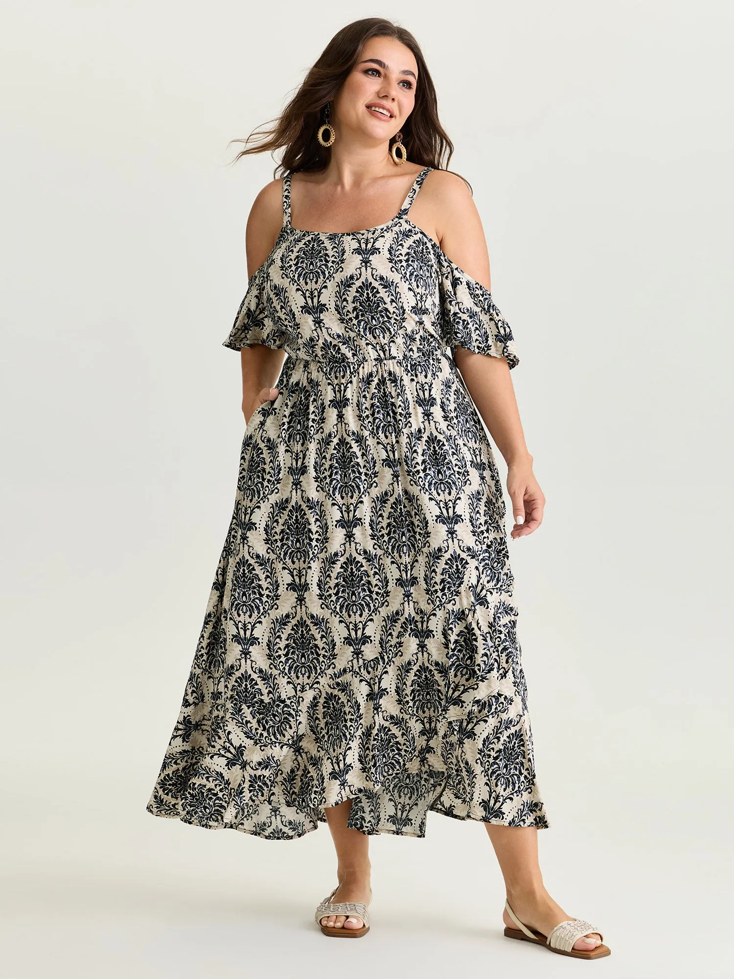 Ornate Print Cold-Shoulder Maxi Dress sold by Bloomchic product image thumbnail 3