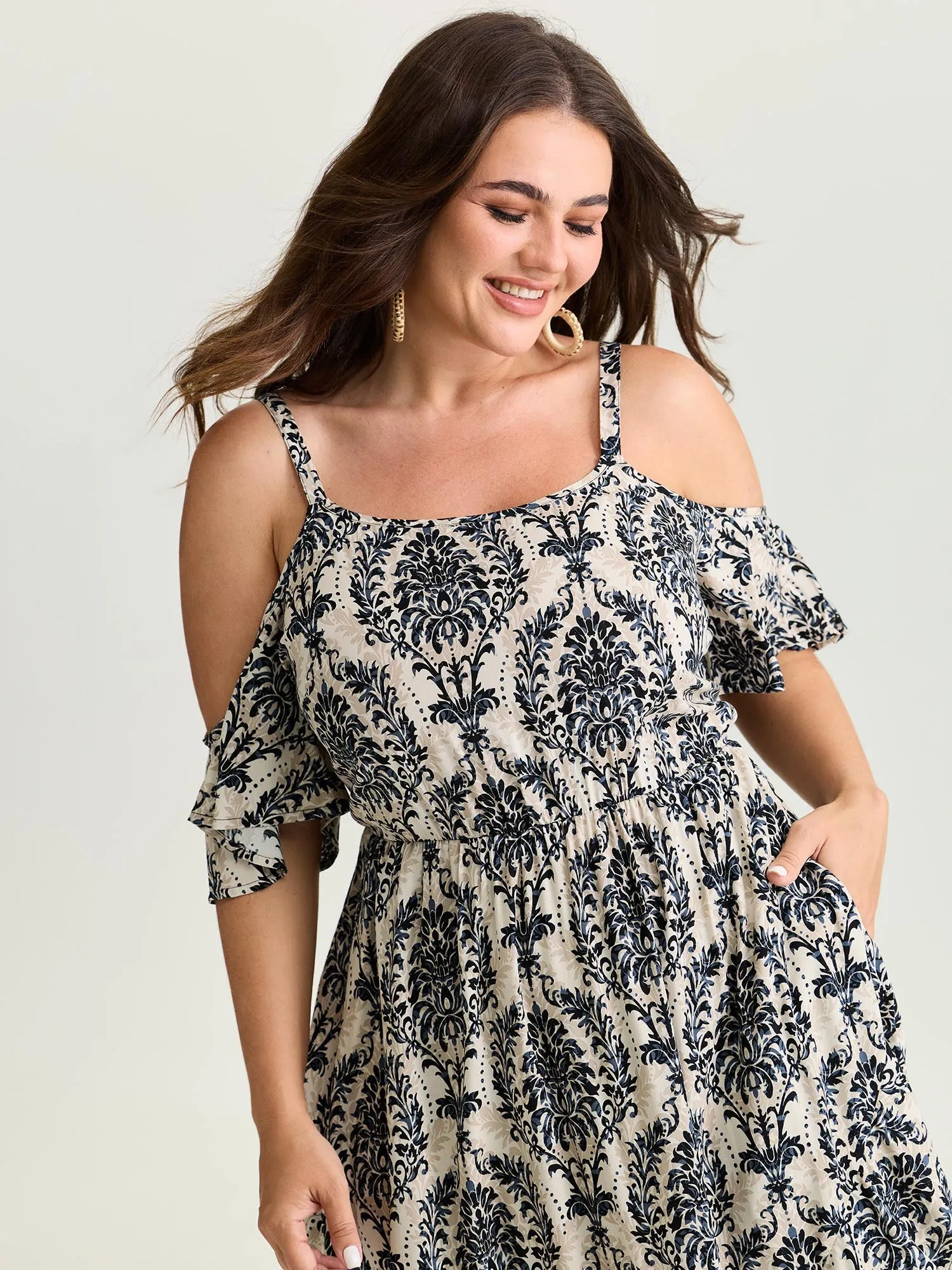 Ornate Print Cold-Shoulder Maxi Dress sold by Bloomchic product image thumbnail 2