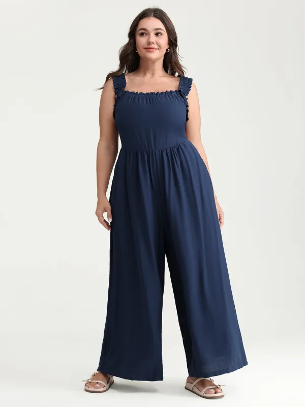Shirred Wide-Straps Wide-Leg Jumpsuit made by Bloomchic