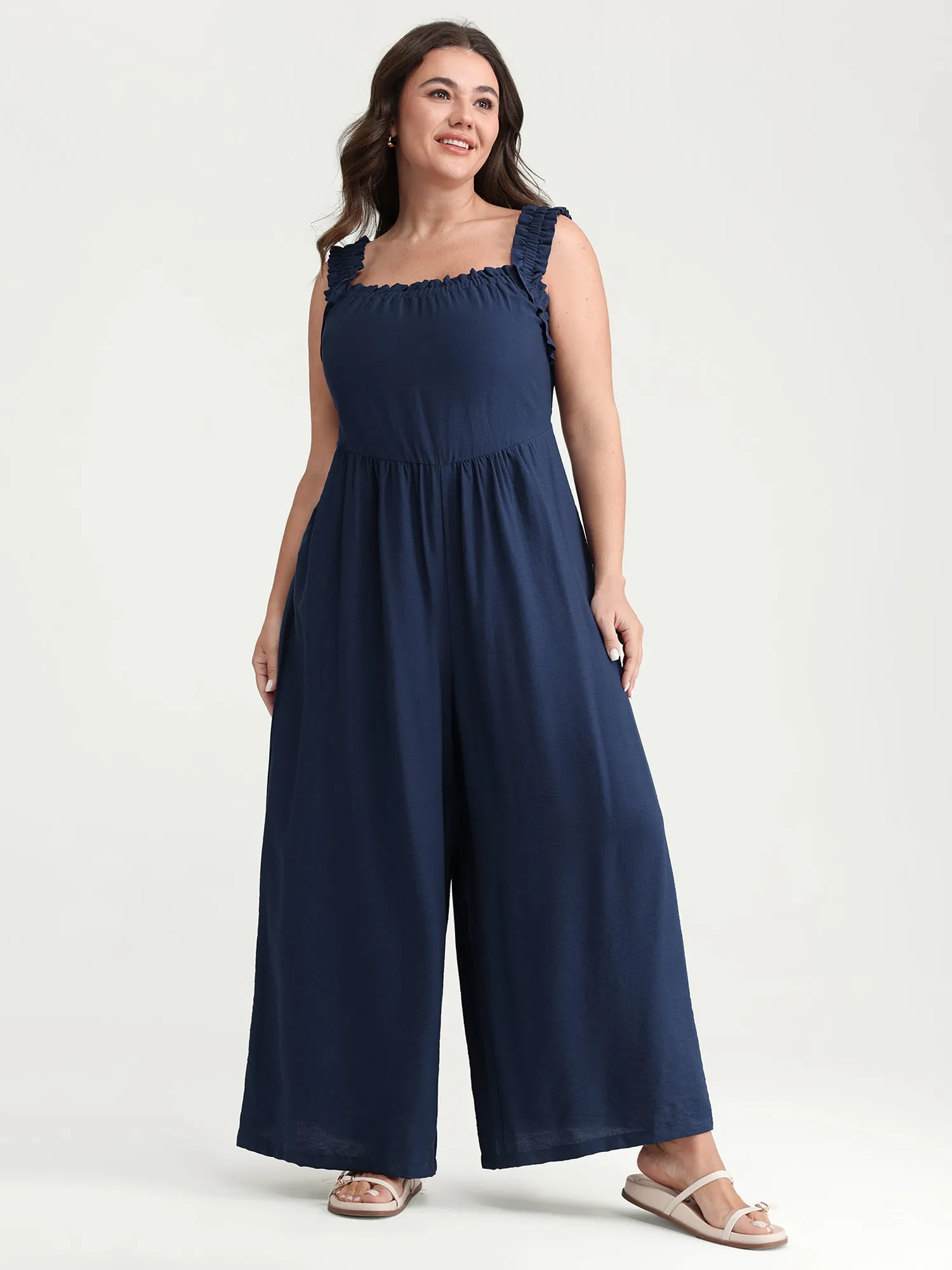 Shirred Wide-Straps Wide-Leg Jumpsuit sold by Bloomchic product image thumbnail 3