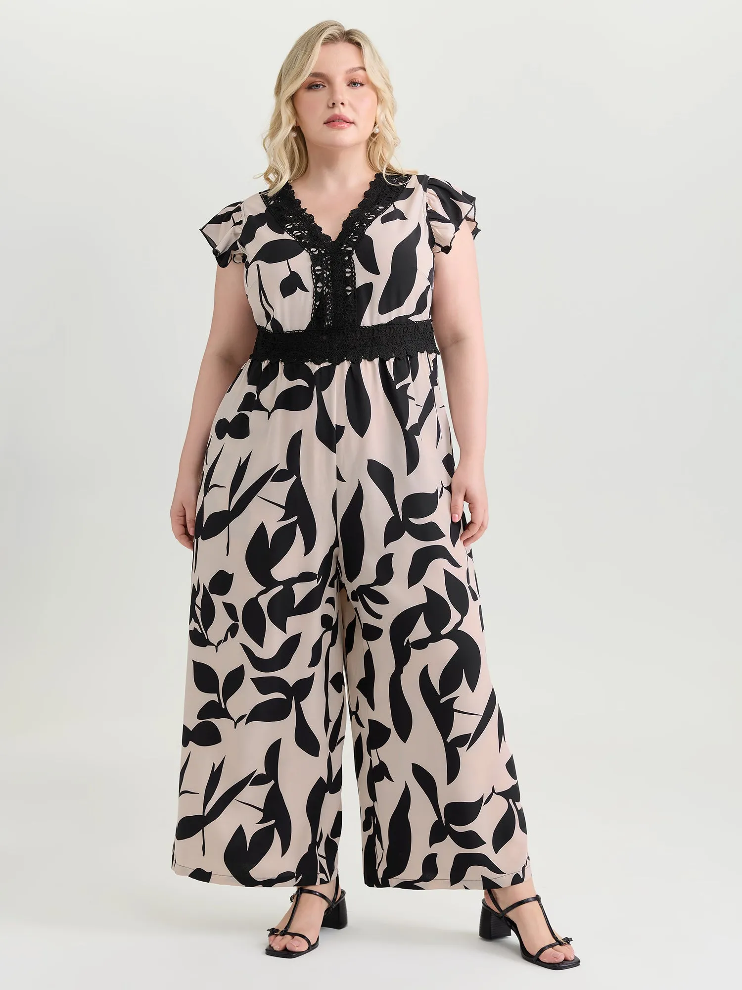 Silhouette Flower Lace Waist-Defining Jumpsuit sold by Bloomchic product image thumbnail 3