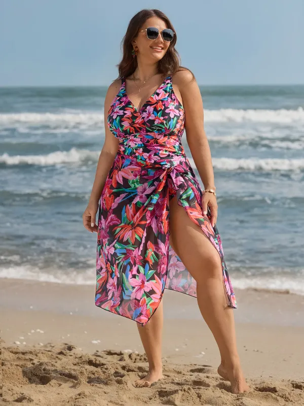 Tropical Escape Print Sarong One-Piece Swimsuit made by Bloomchic