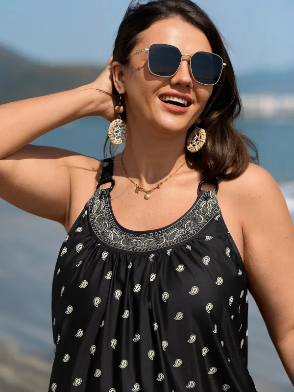 Paisley Print Adjustable Bust Support Swim Top made by Bloomchic