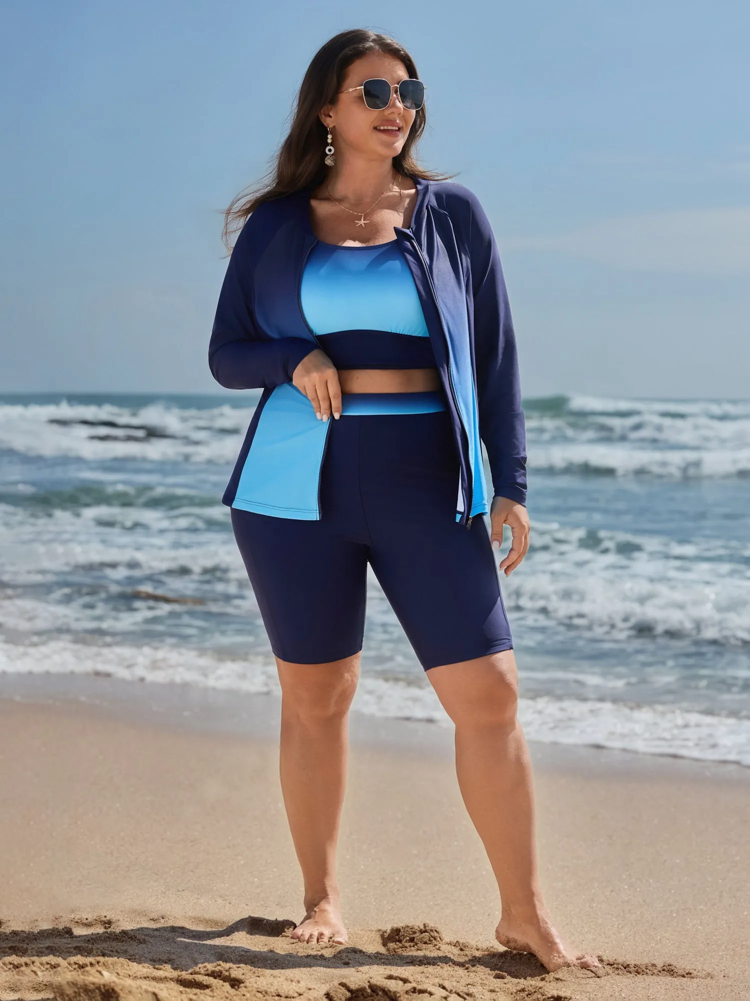 Zipper Front Color Gradient Pockets Swim Top sold by Bloomchic product image thumbnail 3