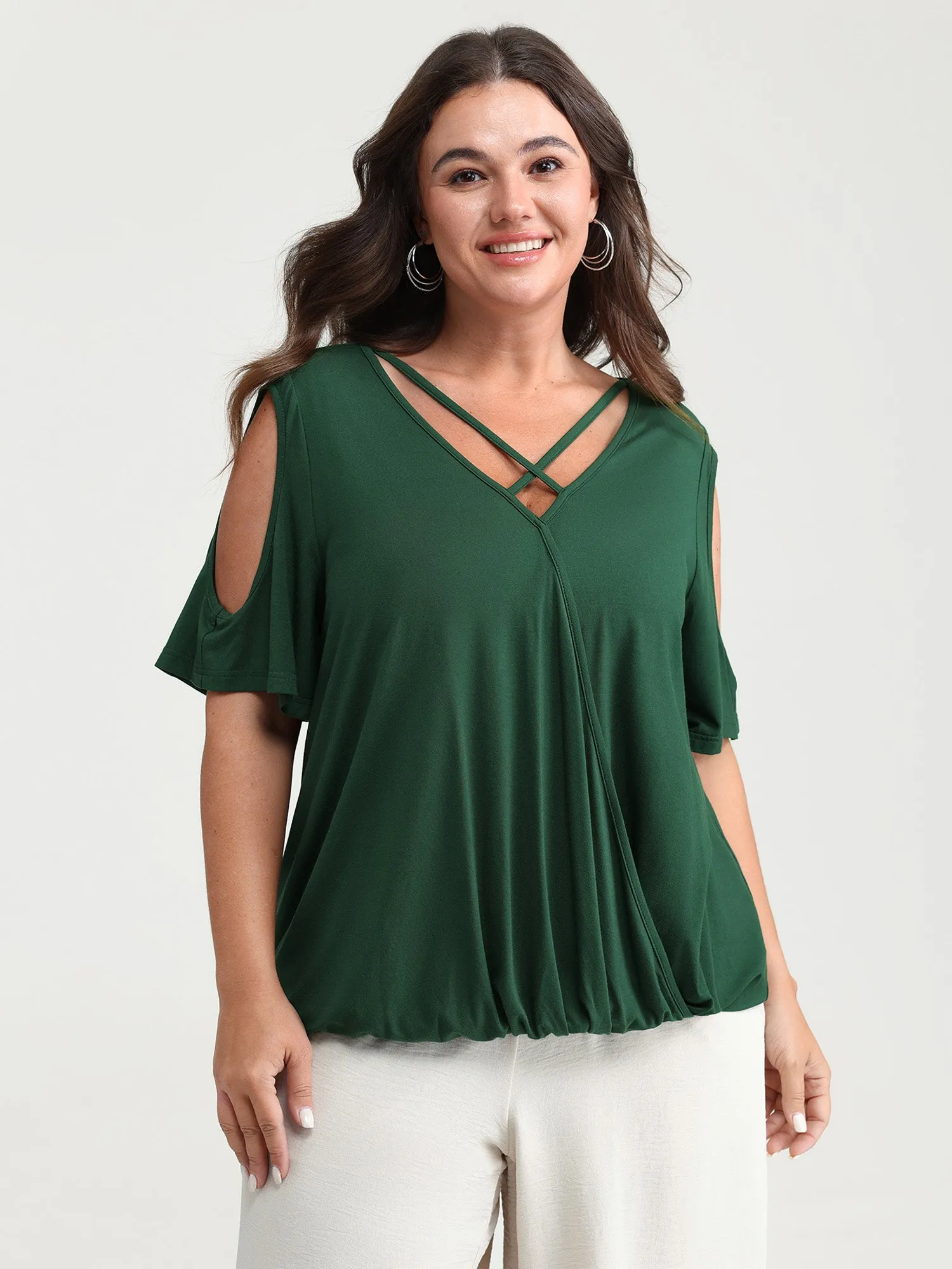 Supersoft Cold-Shoulder Knit Flowy Top sold by Bloomchic product image thumbnail 2
