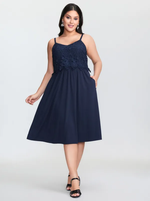 Lace Patchwork Pockets Flowy Midi Dress made by Bloomchic