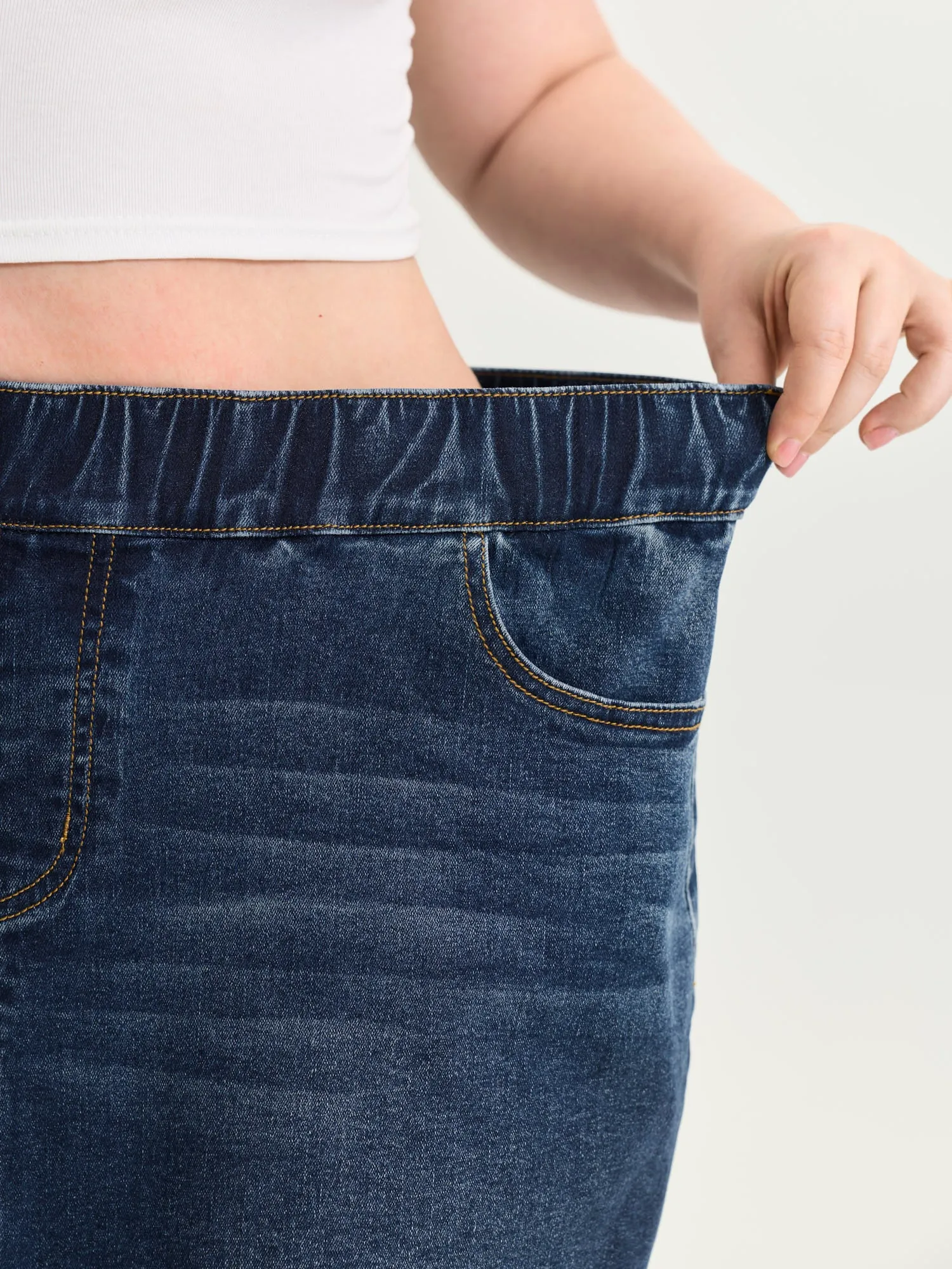 Stretchy Raw Hem Elastic Waist Denim Skort sold by Bloomchic product image thumbnail 3
