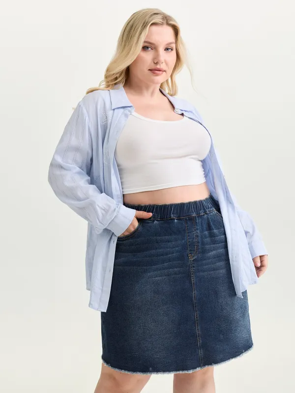 Stretchy Raw Hem Elastic Waist Denim Skort made by Bloomchic