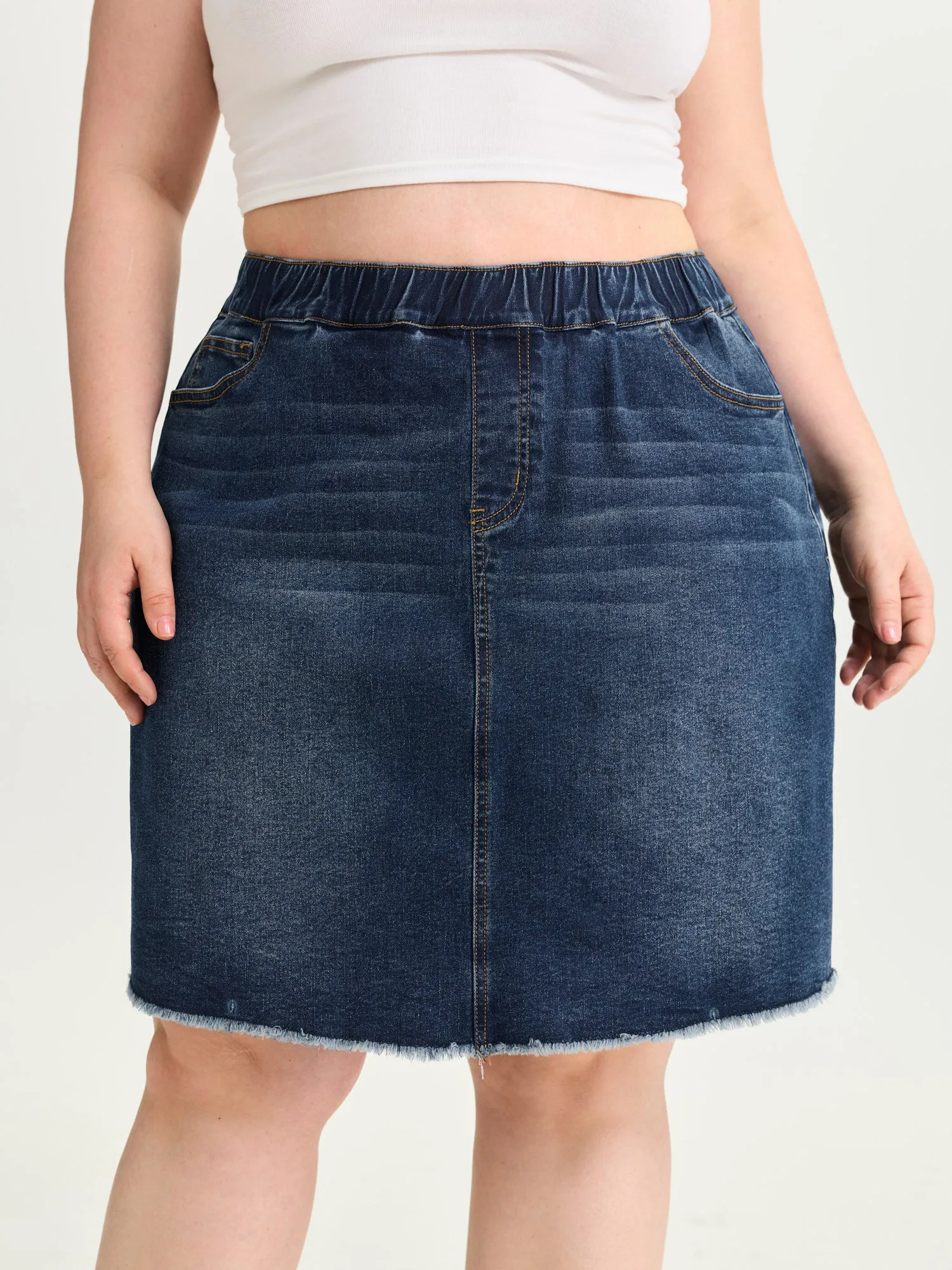 Stretchy Raw Hem Elastic Waist Denim Skort sold by Bloomchic product image thumbnail 2